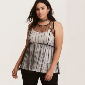 Torrid 1X Black Sheer Mesh Babydoll Tank Top
